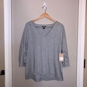 Gray Top with Smock Detail Under Sleeves